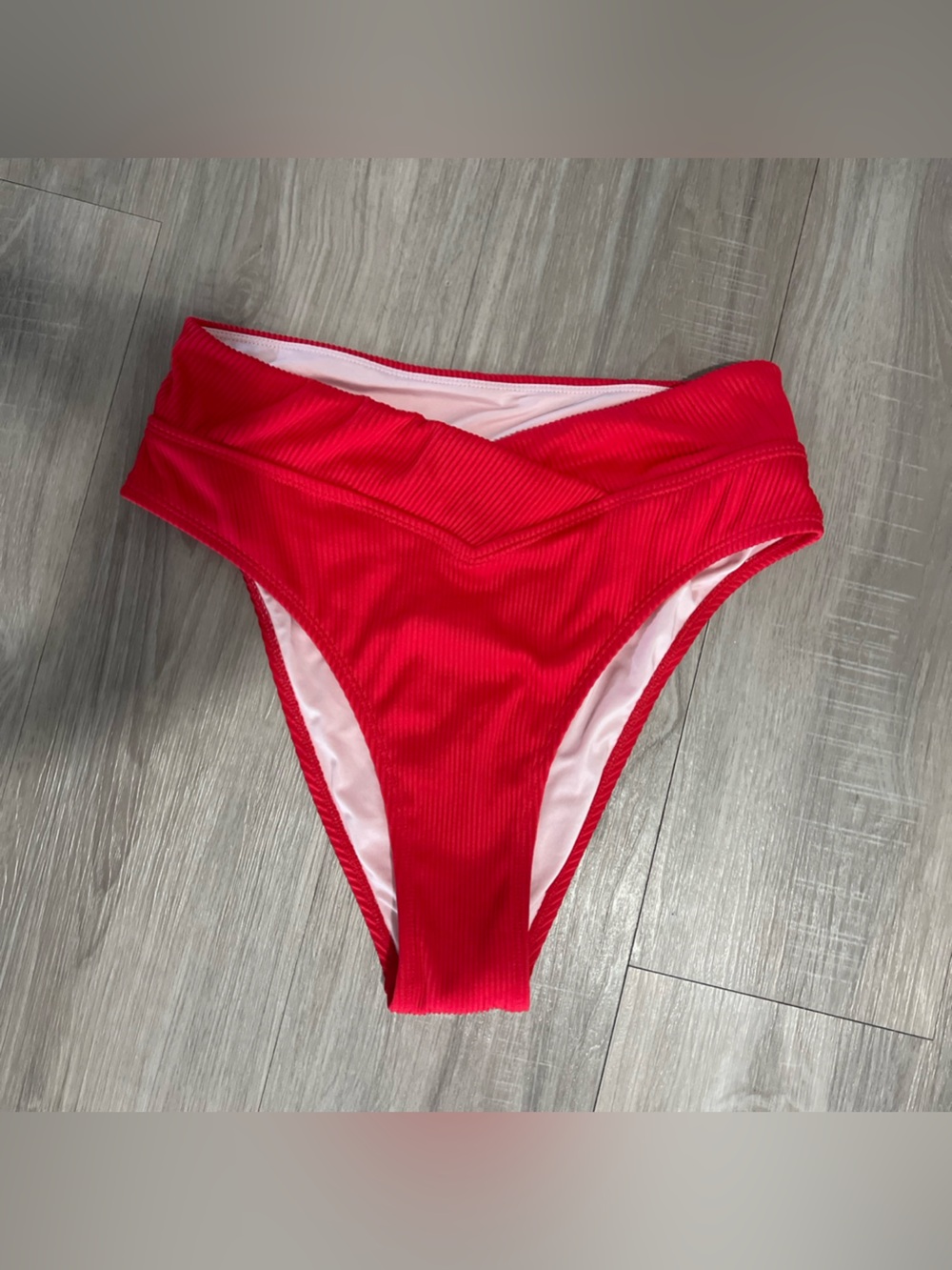 High waisted crossover ribbed red bikini bottoms